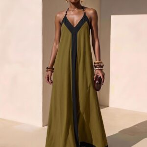 Vestido largo de tirantes finos y escote en V