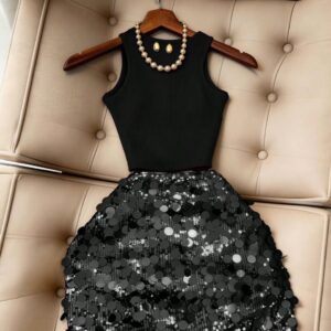 Conjunto de falda de lentejuelas y top